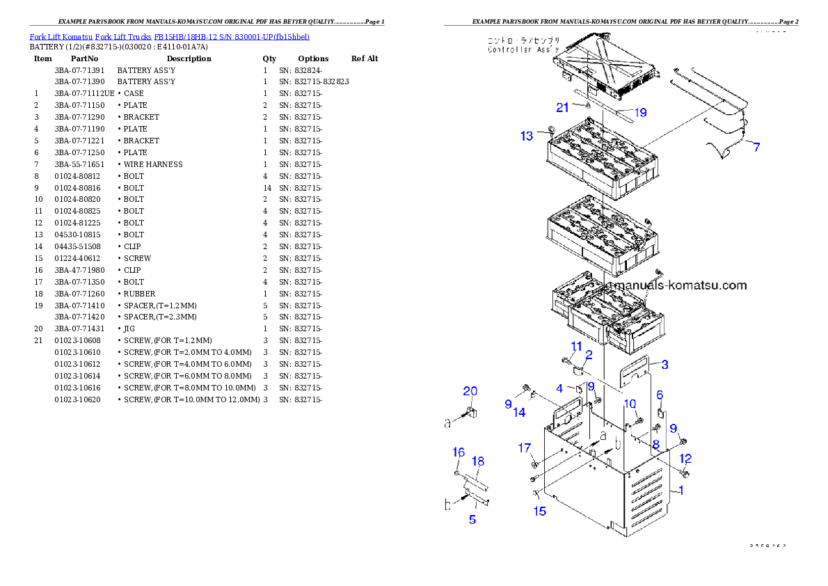 FB15HB/18HB-12 S/N 830001-UP Partsbook