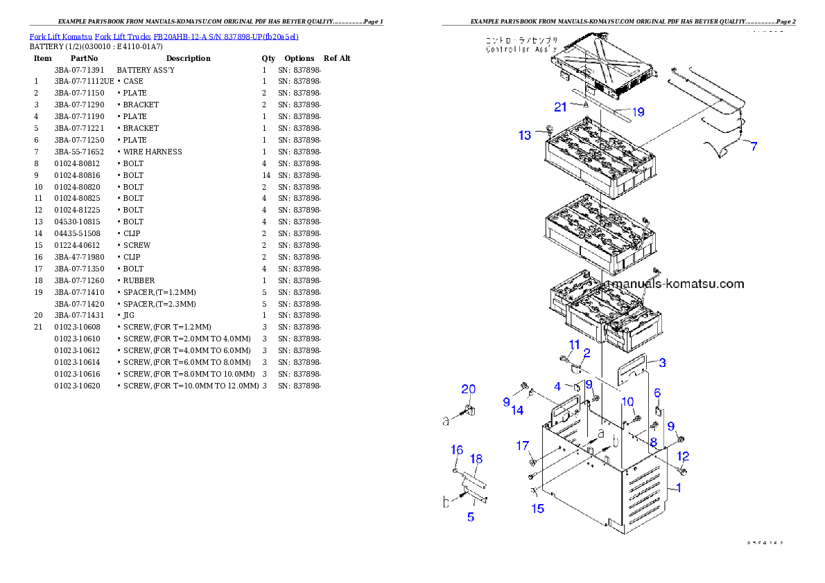 FB20AHB-12-A S/N 837898-UP Partsbook