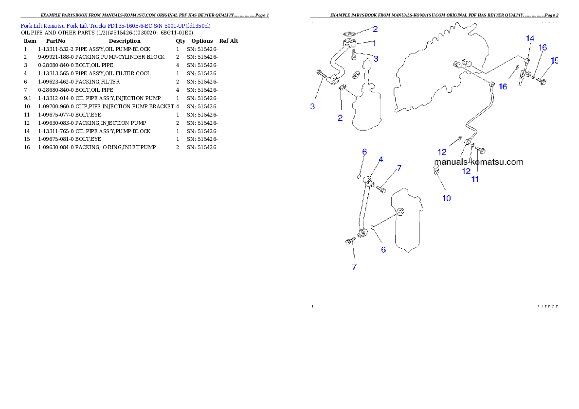 FD135-160E-6-EC S/N 5001-UP Partsbook