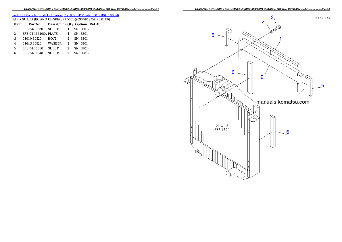 Protected: FD160E-6-DM S/N 5001-UP Partsbook