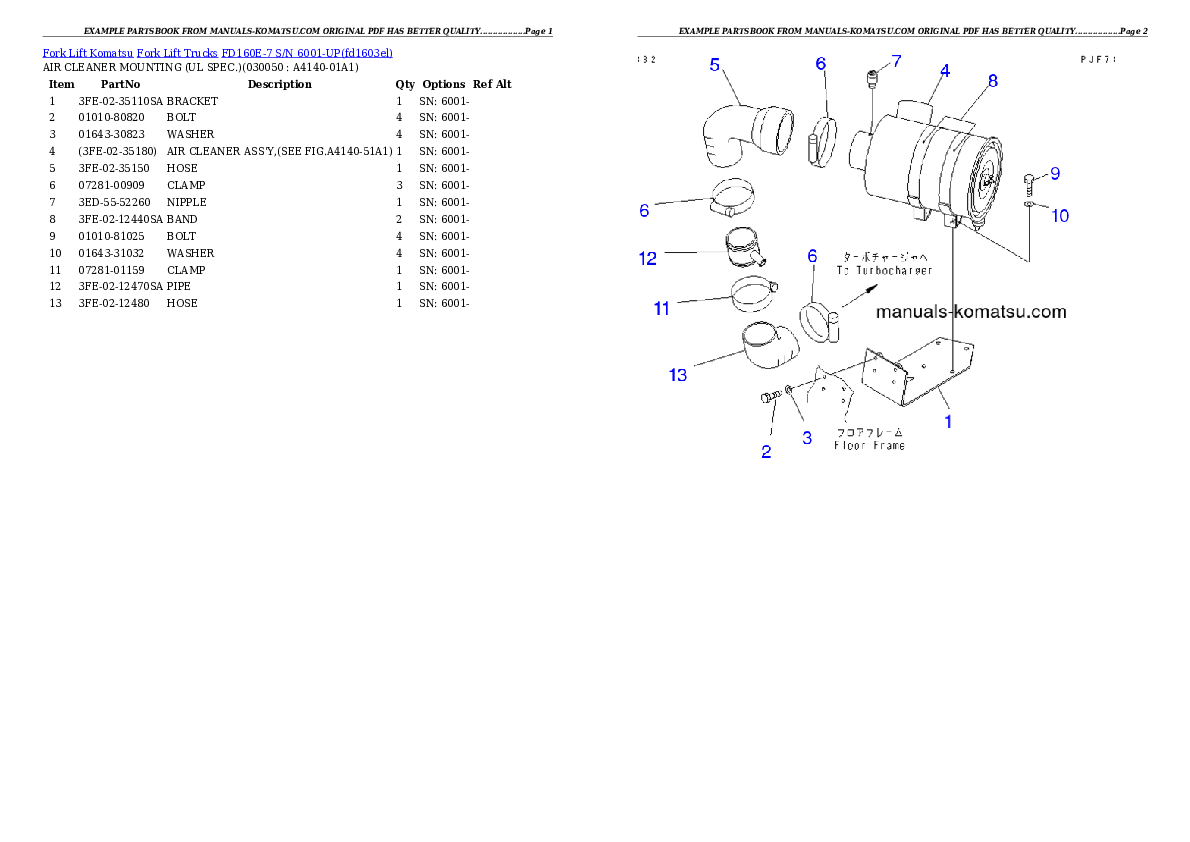 Protected: FD160E-7 S/N 6001-UP Partsbook