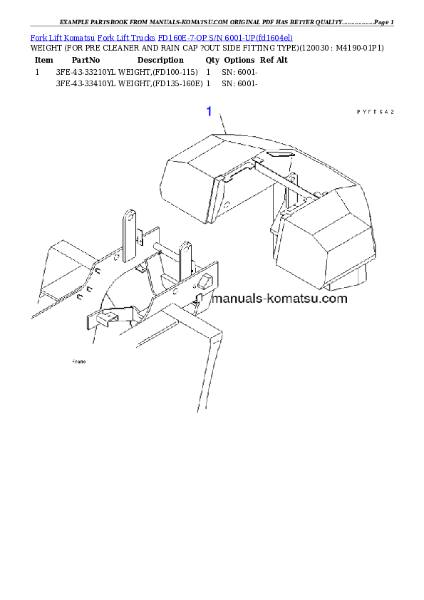 Protected: FD160E-7-OP S/N 6001-UP Partsbook