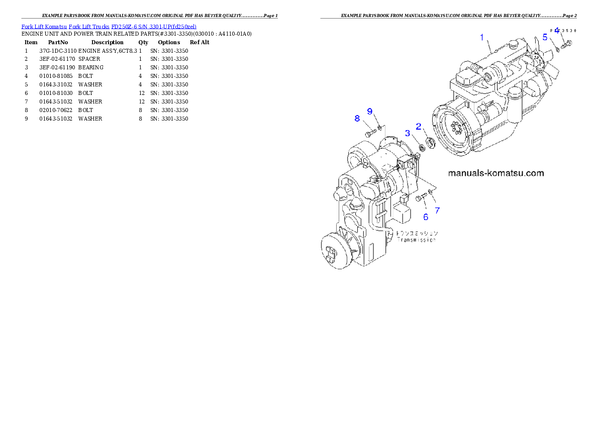FD250Z-6 S/N 3301-UP Partsbook