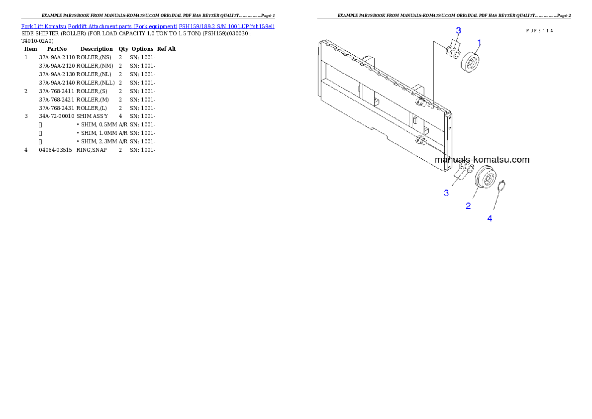 FSH159/189-2 S/N 1001-UP Partsbook