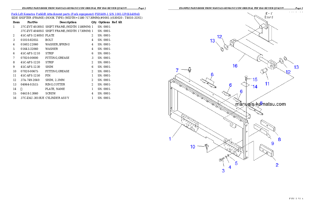 FSH409-1 S/N 1001-UP Partsbook