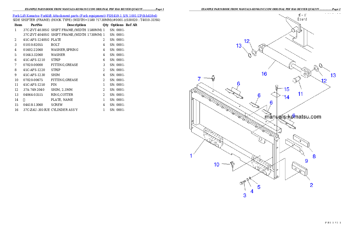 FSH459-1 S/N 1001-UP Partsbook