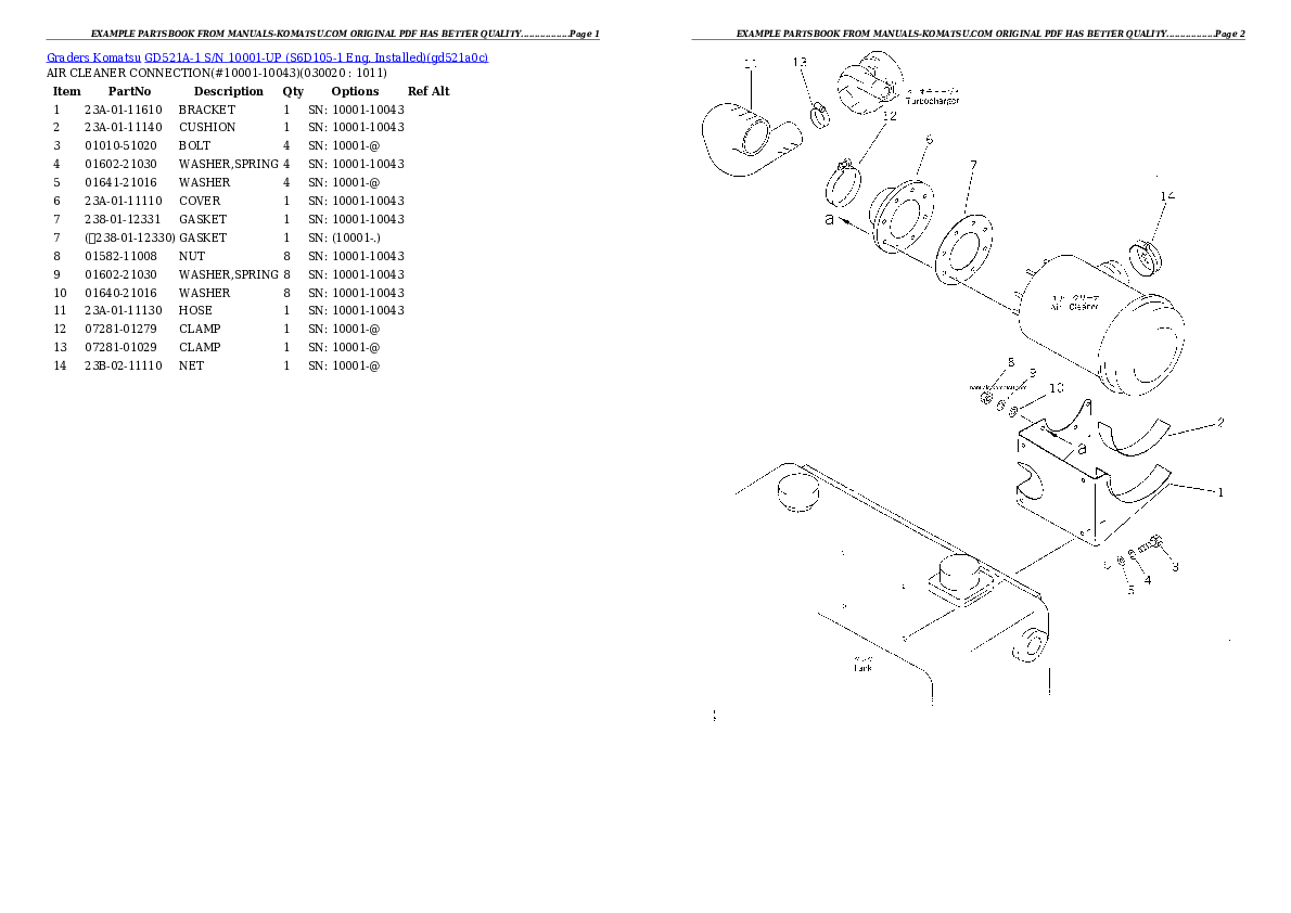GD521A-1 S/N 10001-UP (S6D105-1 Eng. Installed) Partsbook