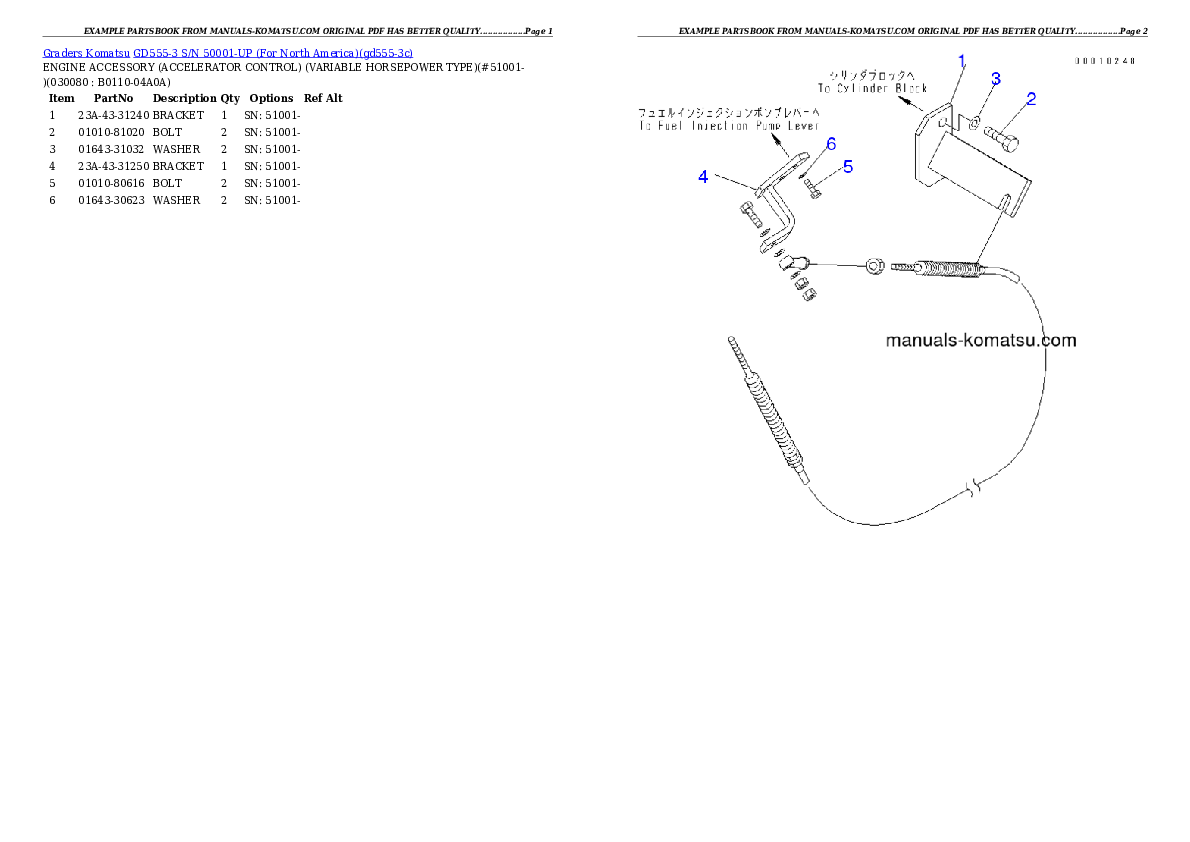 Protected: GD555-3 S/N 50001-UP (For North America) Partsbook