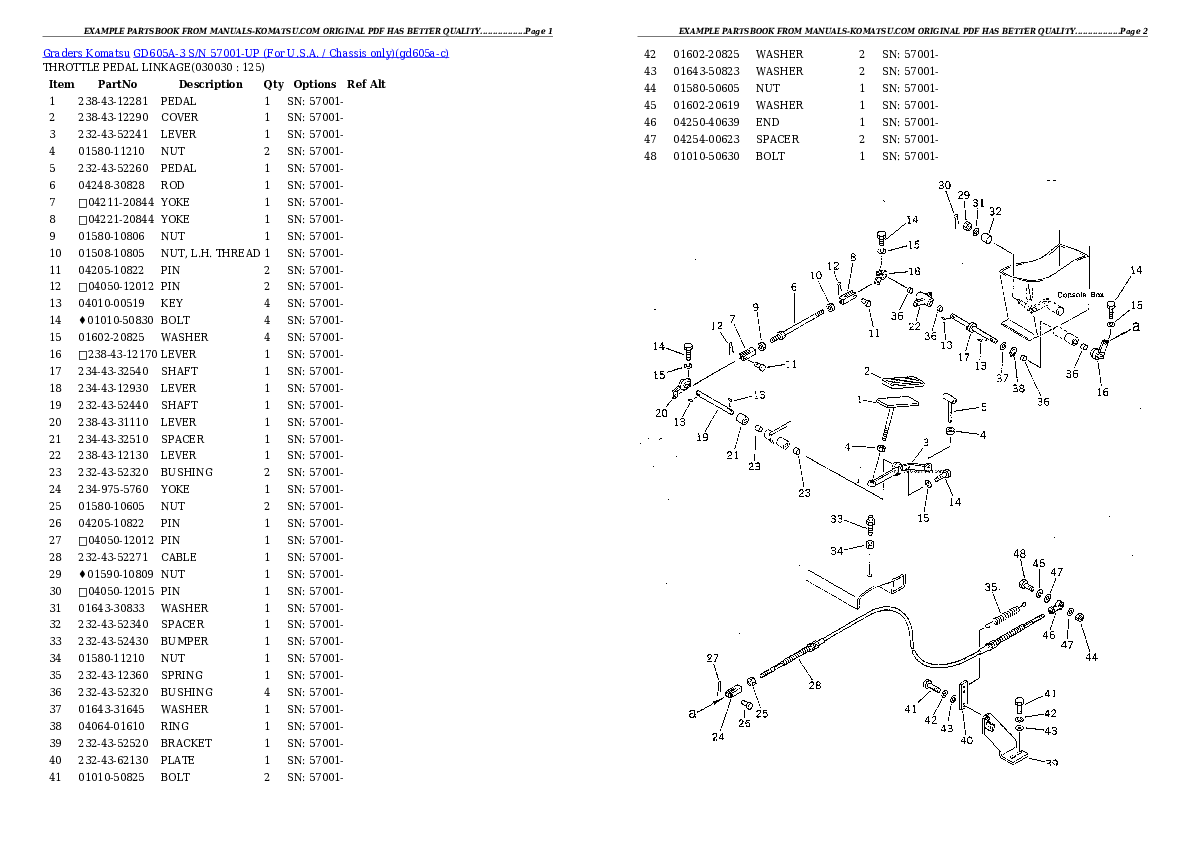 GD605A-3 S/N 57001-UP (For U.S.A. / Chassis only) Partsbook