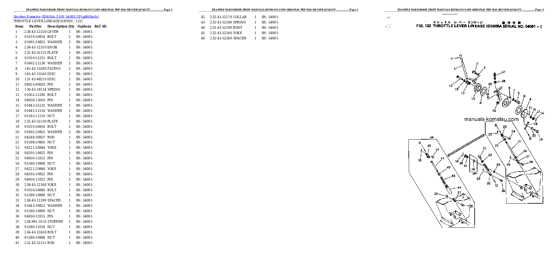 GD605A-3 S/N 54001-UP Partsbook