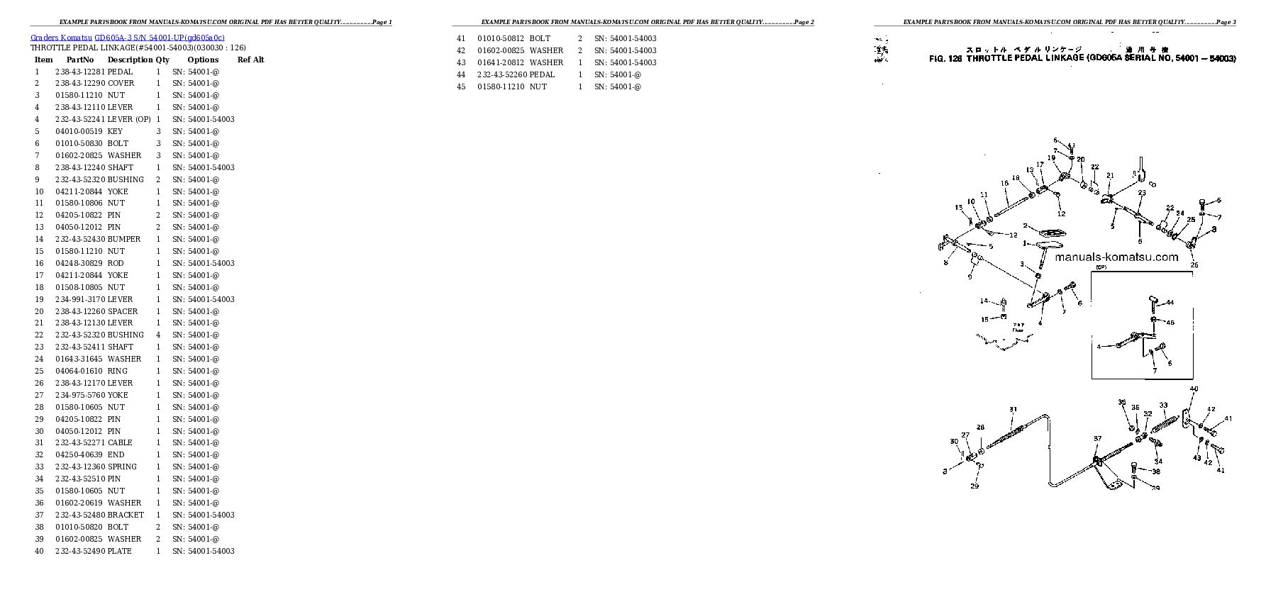 GD605A-3 S/N 54001-UP Partsbook