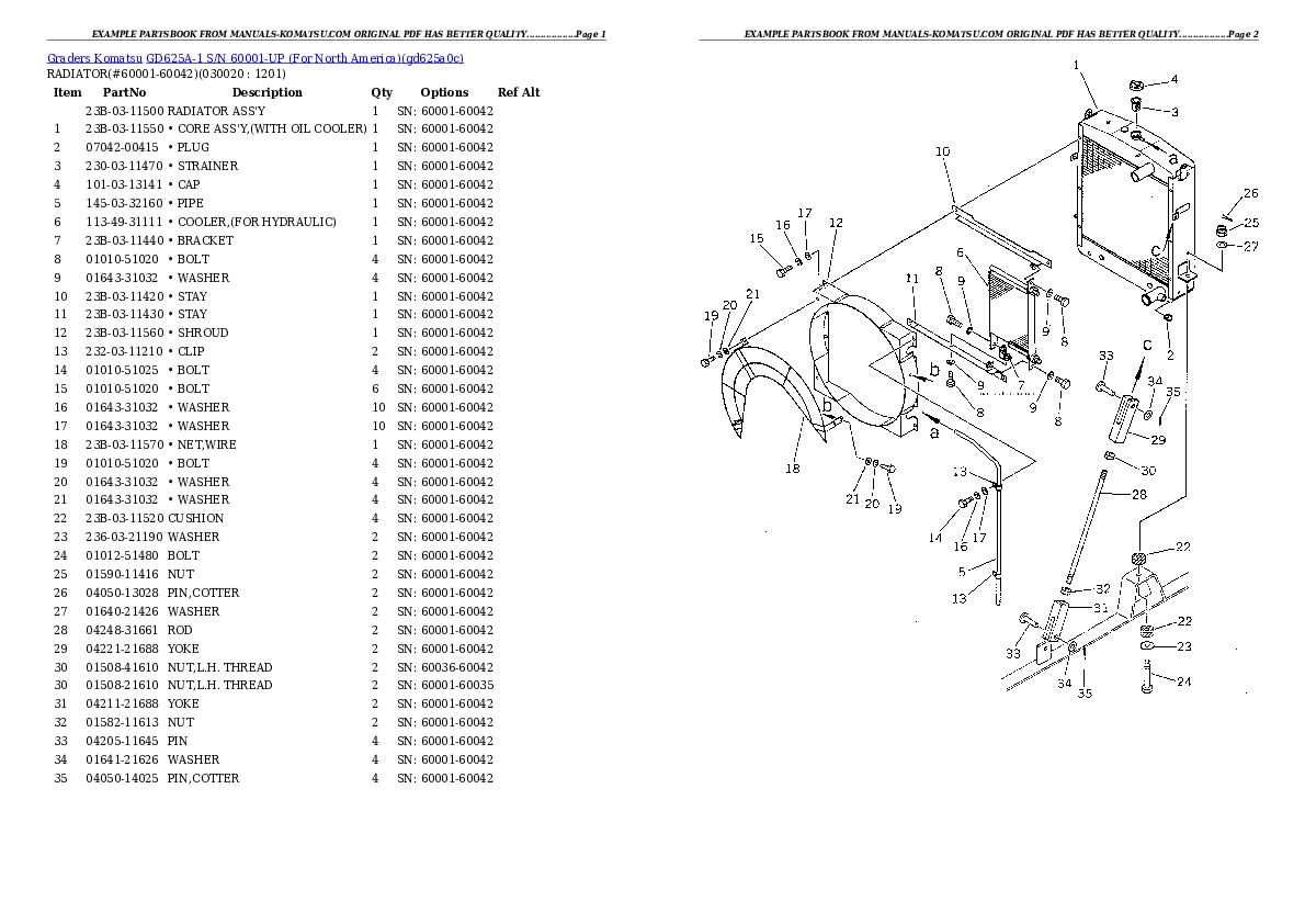 GD625A-1 S/N 60001-UP (For North America) Partsbook