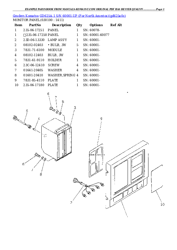Protected: GD625A-1 S/N 60001-UP (For North America) Partsbook