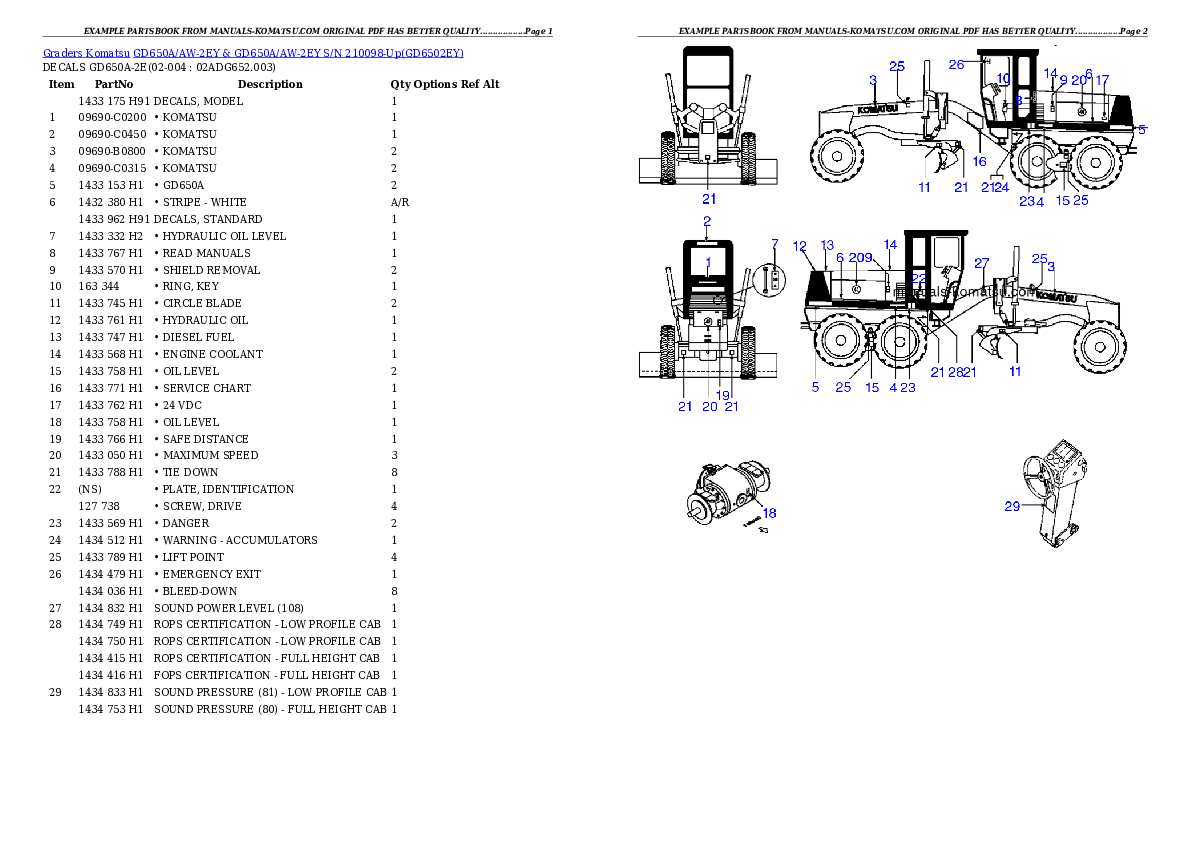 GD650A/AW-2EY & GD650A/AW-2EY S/N 210098-Up Partsbook