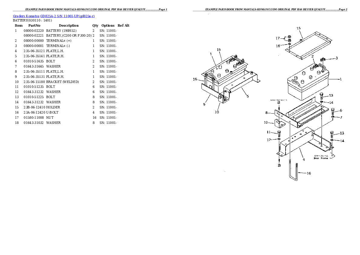 Protected: GD825A-2 S/N 11001-UP (KOMTRAX Factory Installed Specification) Partsbook