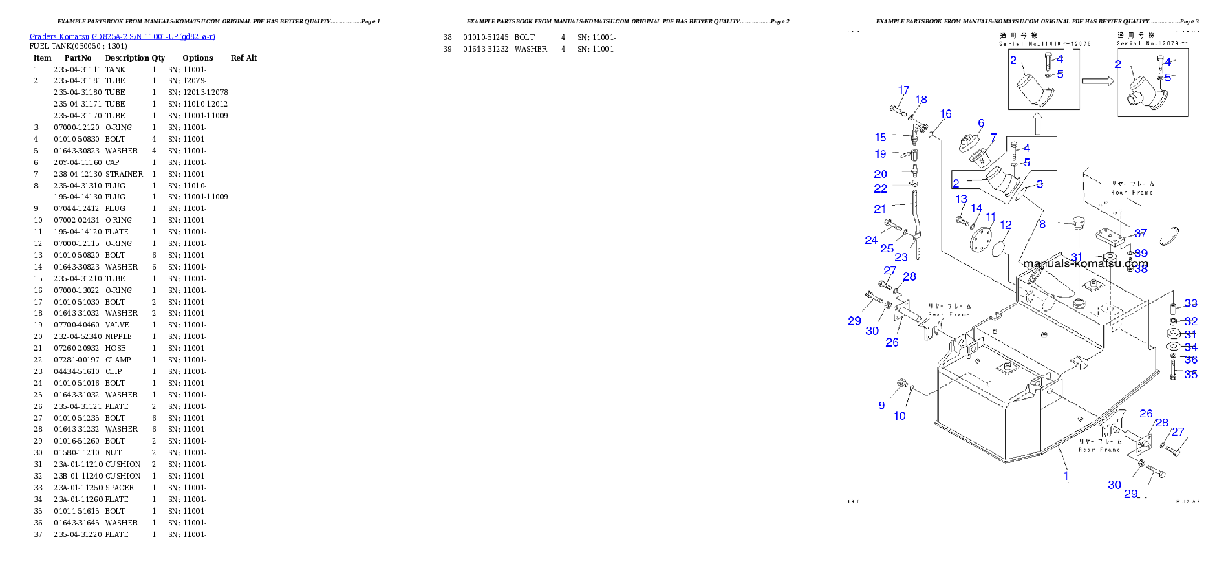 Protected: GD825A-2 S/N 11001-UP (KOMTRAX Factory Installed Specification) Partsbook