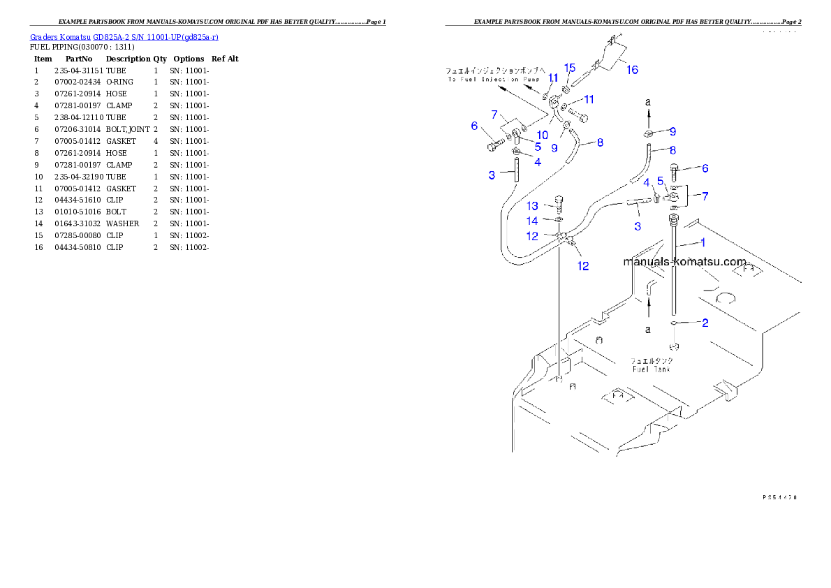 Protected: GD825A-2 S/N 11001-UP (KOMTRAX Factory Installed Specification) Partsbook