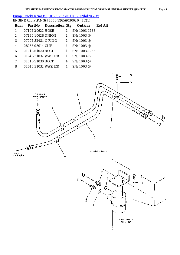 HD205-3 S/N 1003-UP Partsbook