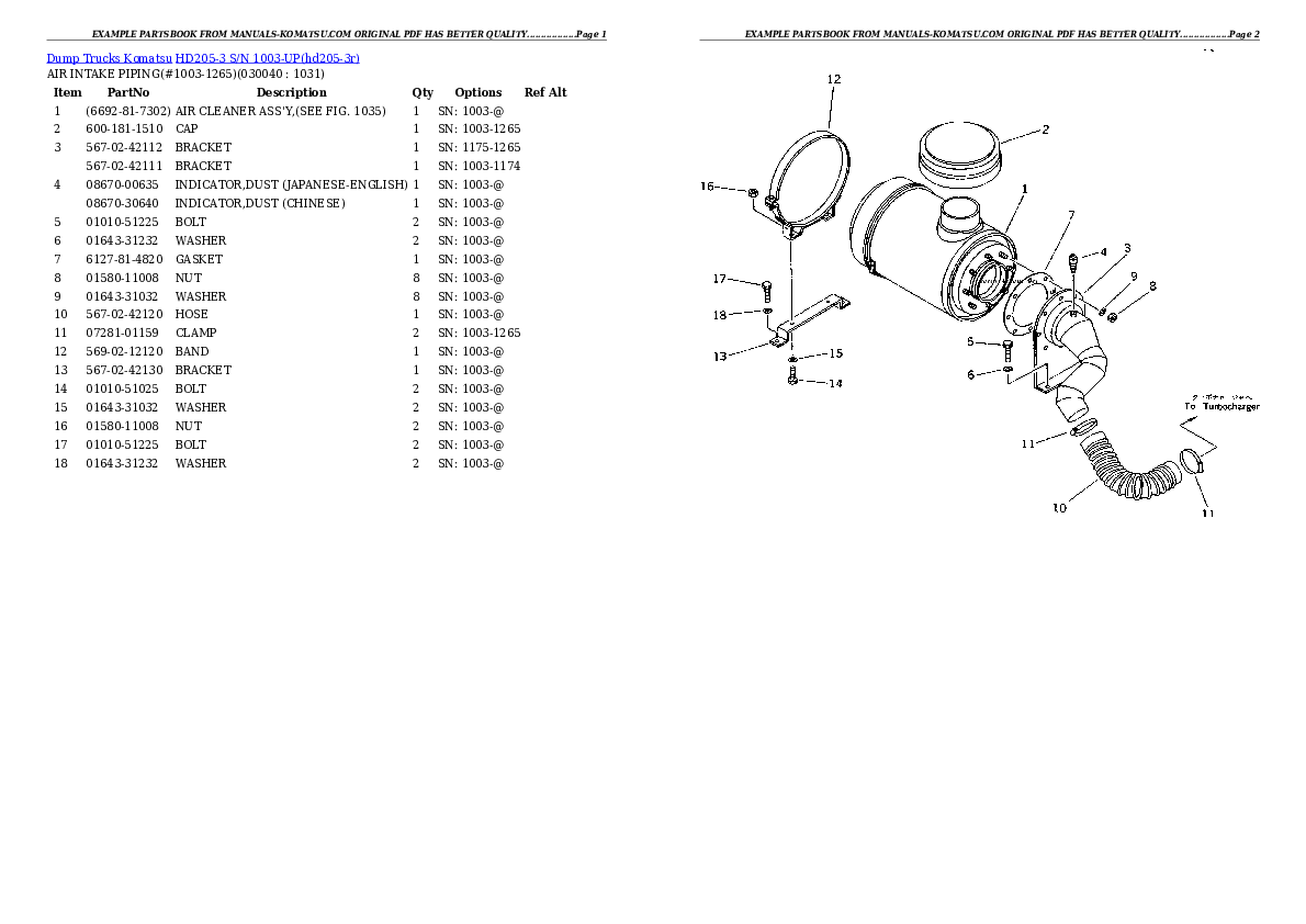 Protected: HD205-3 S/N 1003-UP Partsbook