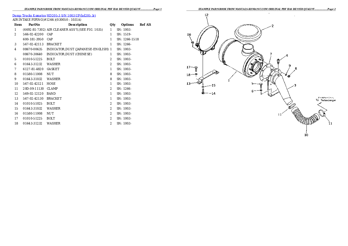 Protected: HD205-3 S/N 1003-UP Partsbook