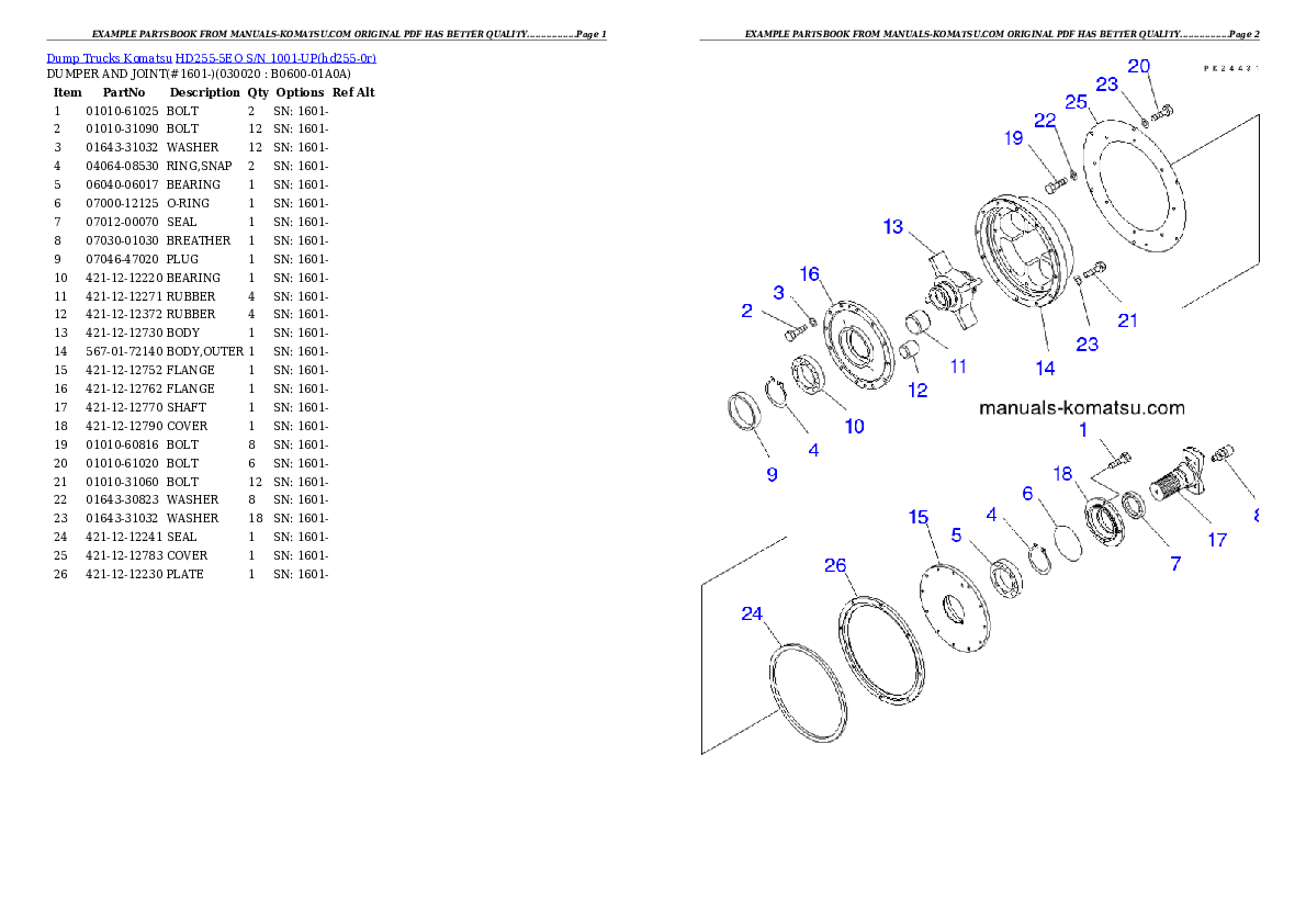 HD255-5EO S/N 1001-UP Partsbook