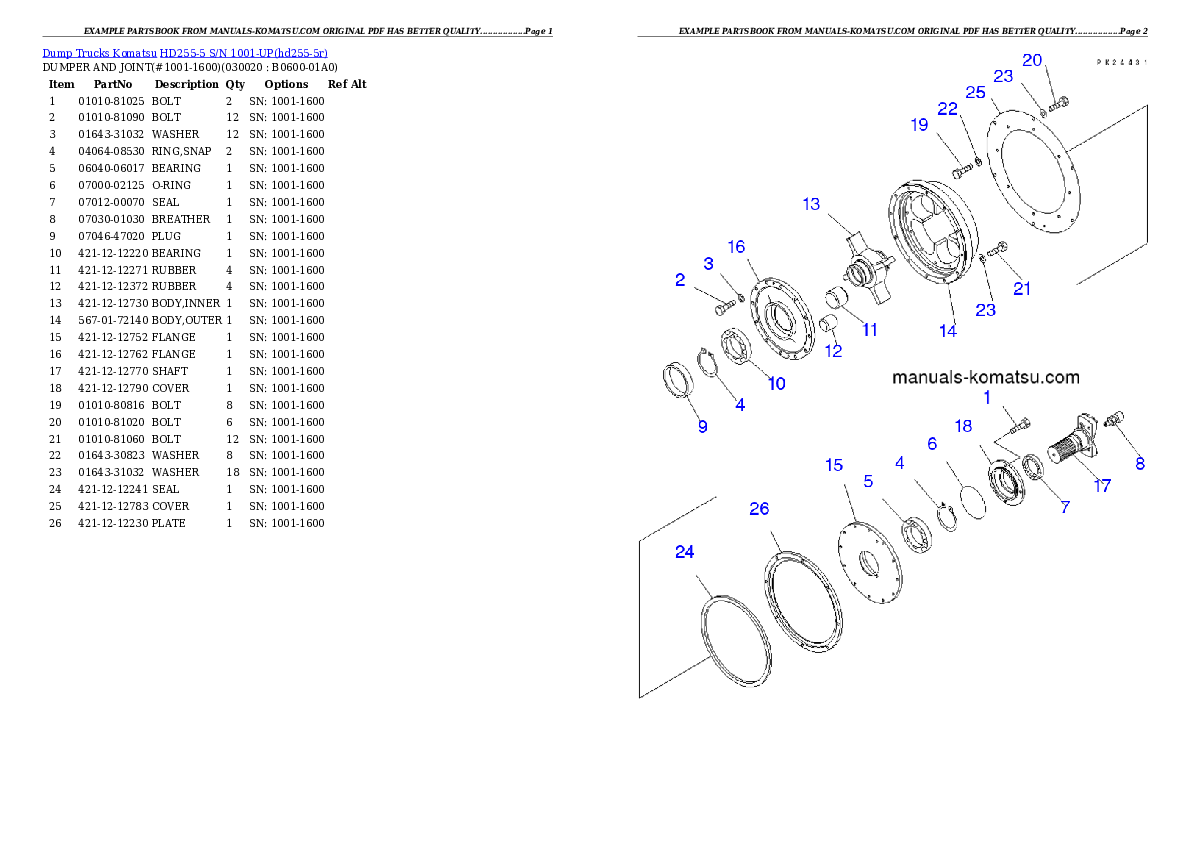 HD255-5 S/N 1001-UP Partsbook