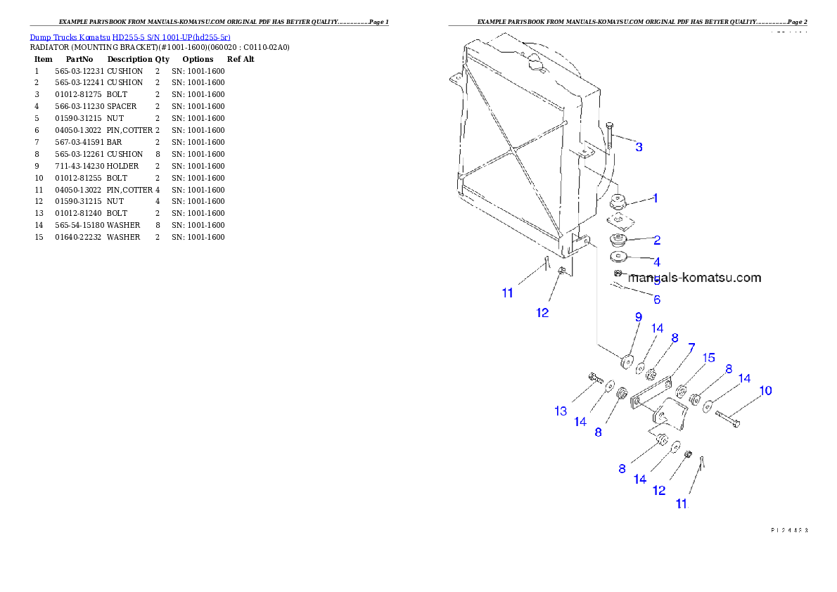 Protected: HD255-5 S/N 1001-UP (Applies to S/N 1601-UP (SAA6D125E-3).) Partsbook