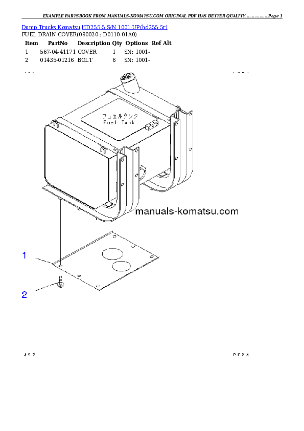 Protected: HD255-5 S/N 1001-UP (Applies to S/N 1601-UP (SAA6D125E-3).) Partsbook