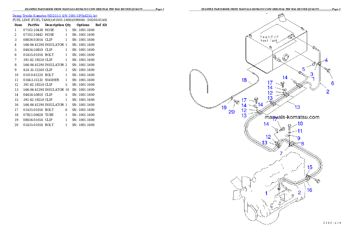 Protected: HD255-5 S/N 1001-UP (Applies to S/N 1601-UP (SAA6D125E-3).) Partsbook