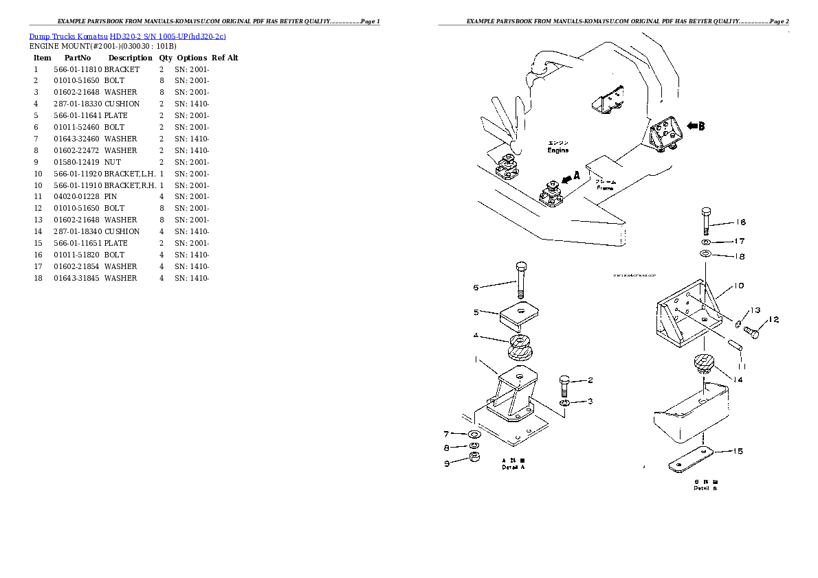 HD320-2 S/N 1005-UP Partsbook