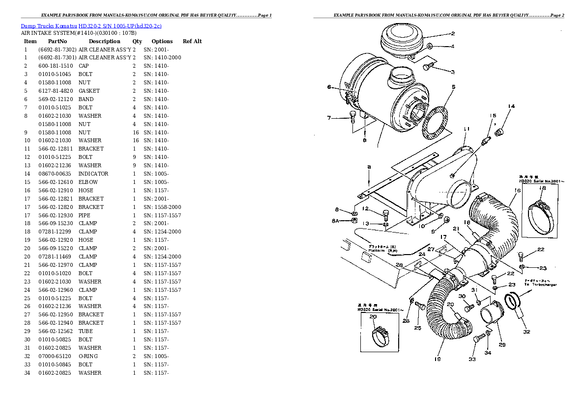 Protected: HD320-2 S/N 1005-UP Partsbook