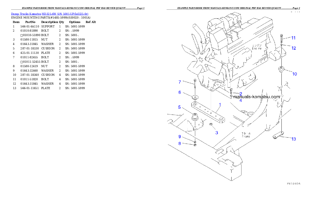 HD325-6W S/N 5001-UP Partsbook