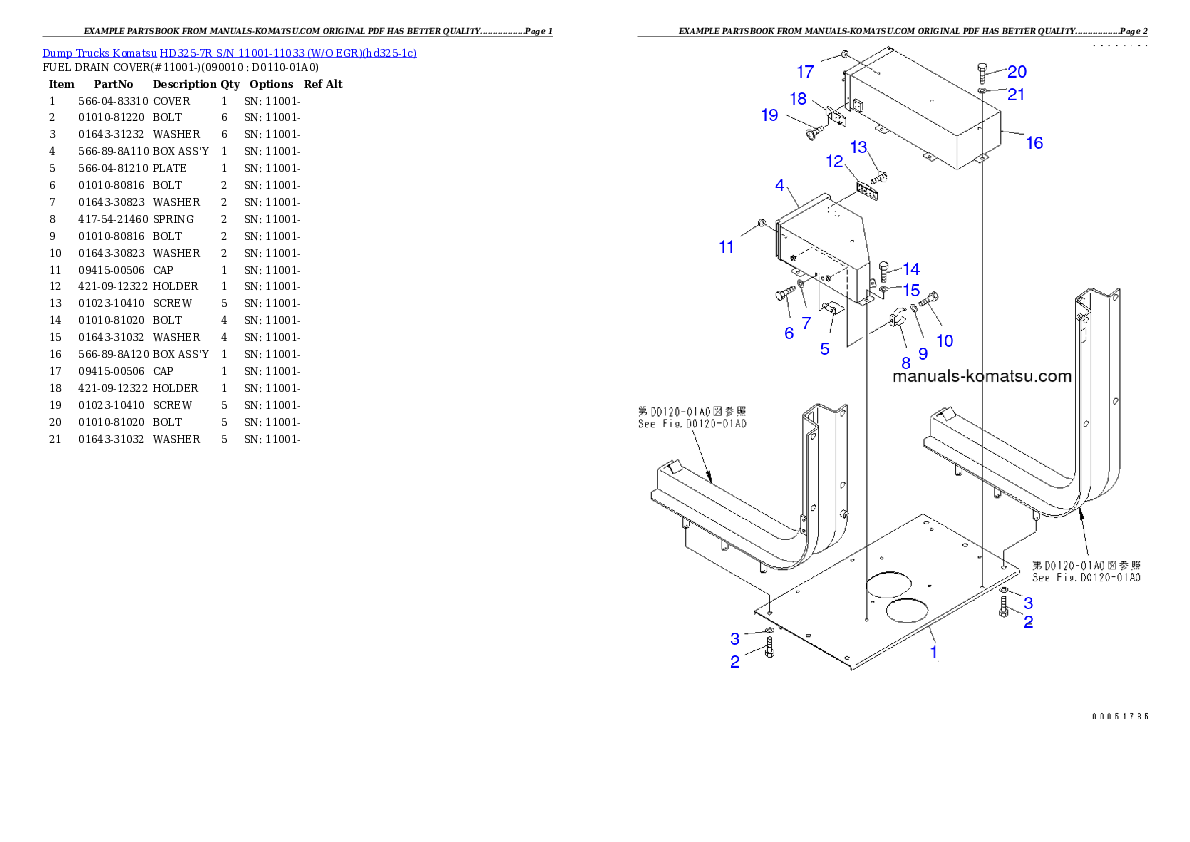 Protected: HD325-7R S/N 11001-11033 (W/O EGR) Partsbook