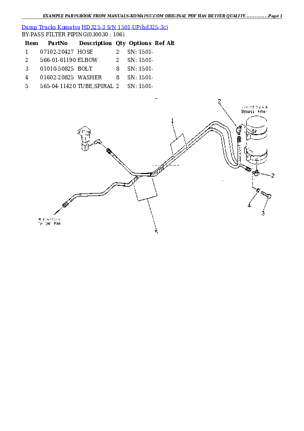 HD325-3 S/N 1501-UP Partsbook