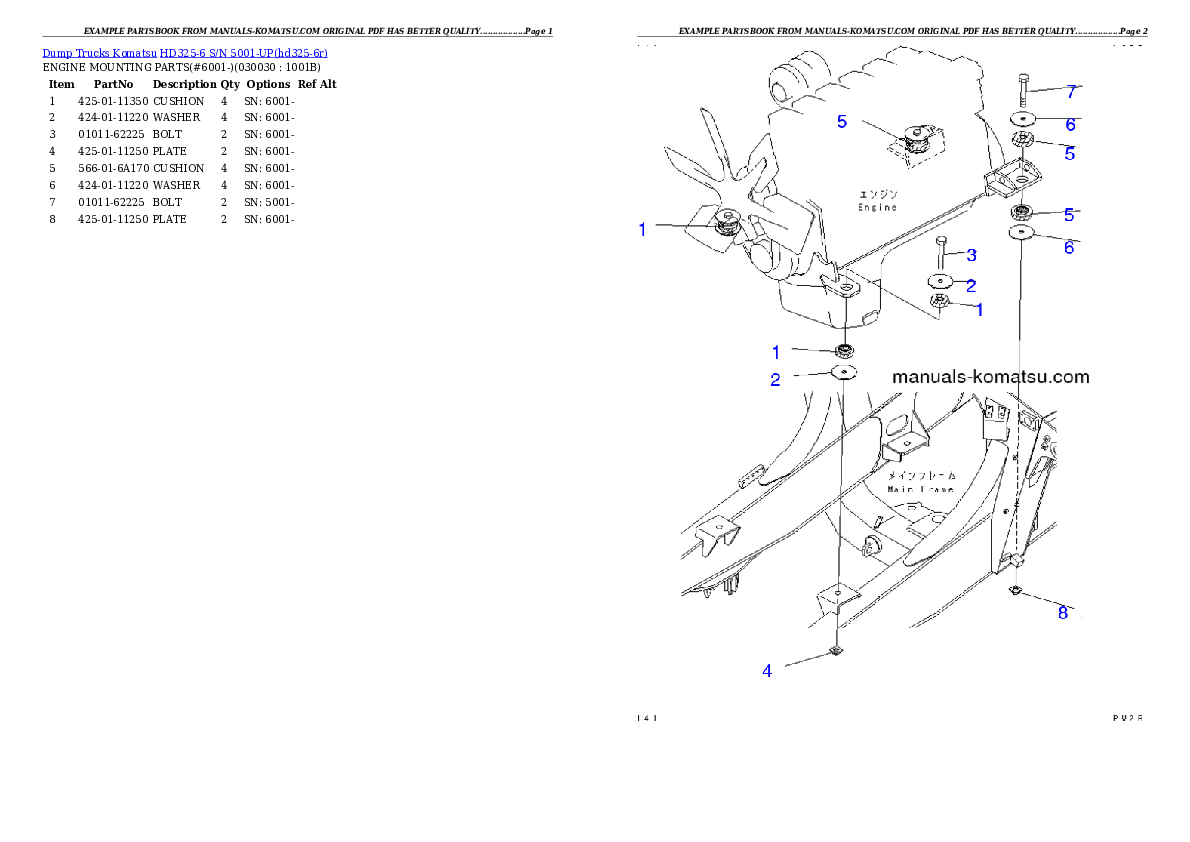 HD325-6 S/N 5001-UP Partsbook