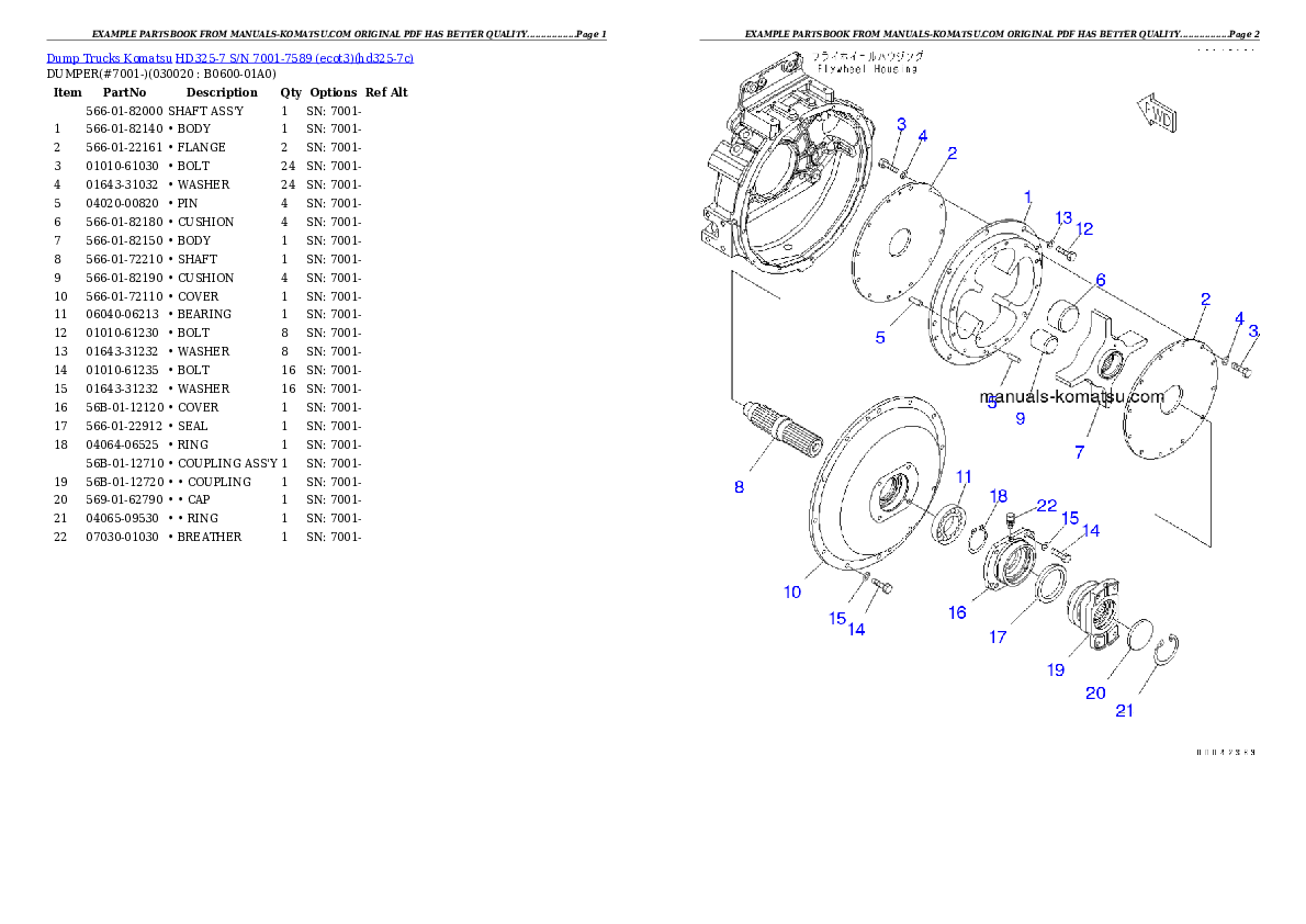 HD325-7 S/N 7001-7589 (ecot3) Partsbook