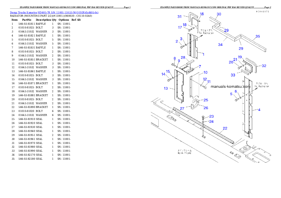 Protected: HD405-7R S/N 11001-11033 (W/O EGR) Partsbook