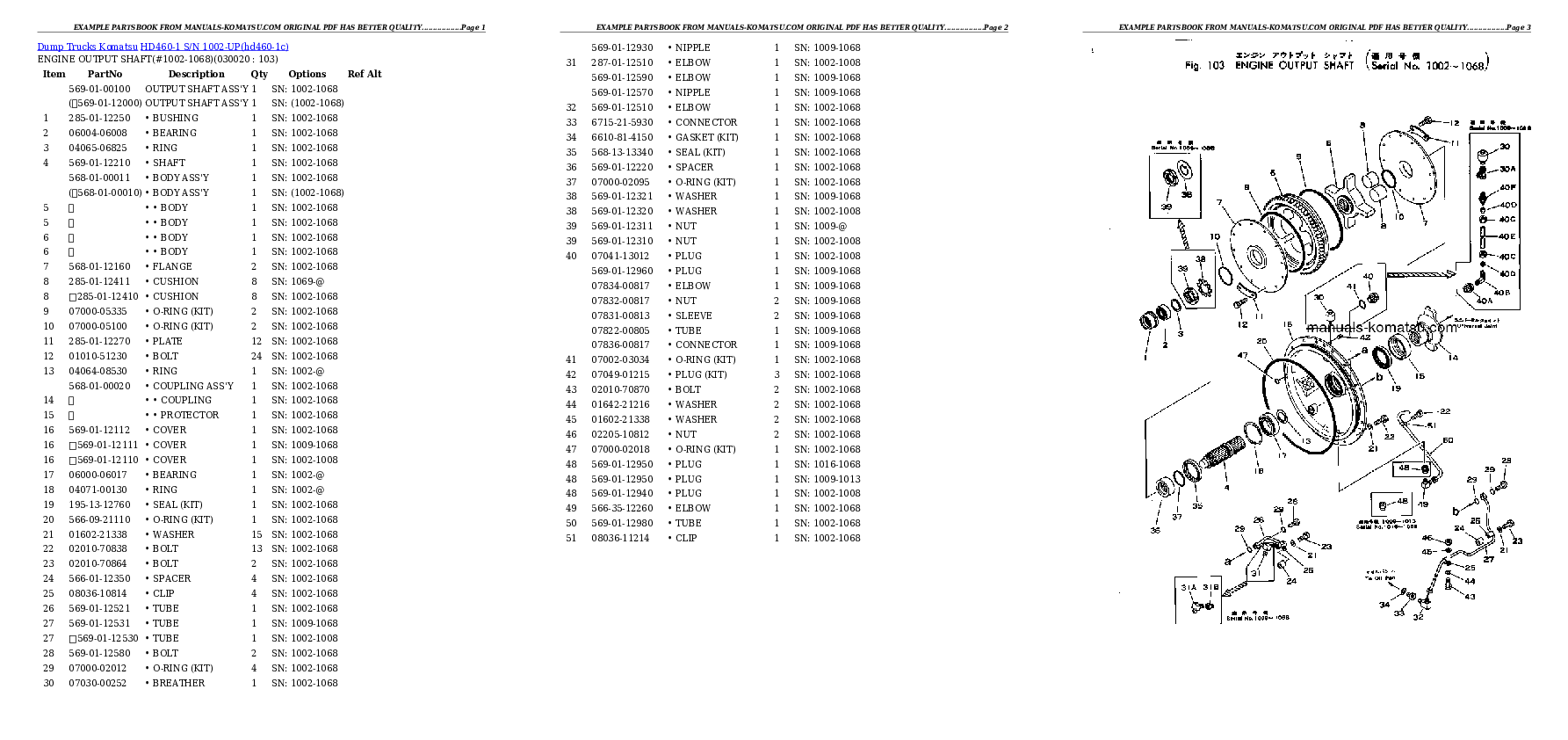 HD460-1 S/N 1002-UP Partsbook