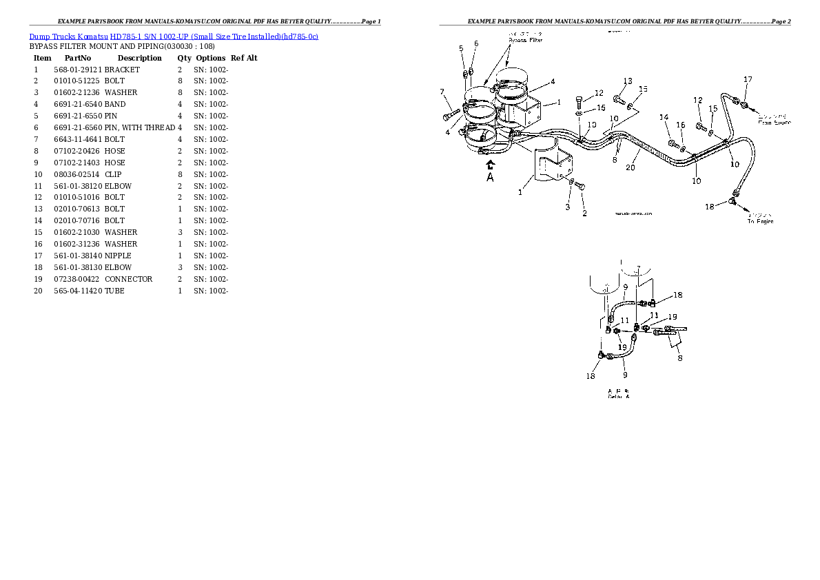 HD785-1 S/N 1002-UP (Small Size Tire Installed) Partsbook