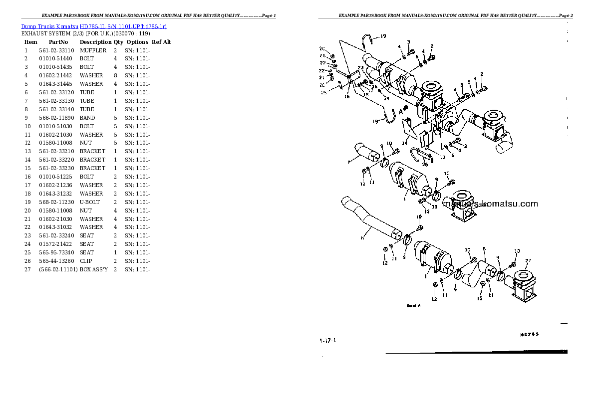 Protected: HD785-1L S/N 1101-UP (Large Size Tire Installed) Partsbook