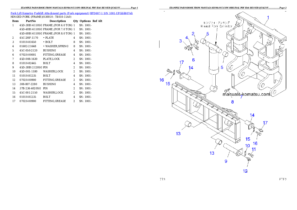 HFD607-1 S/N 1001-UP Partsbook