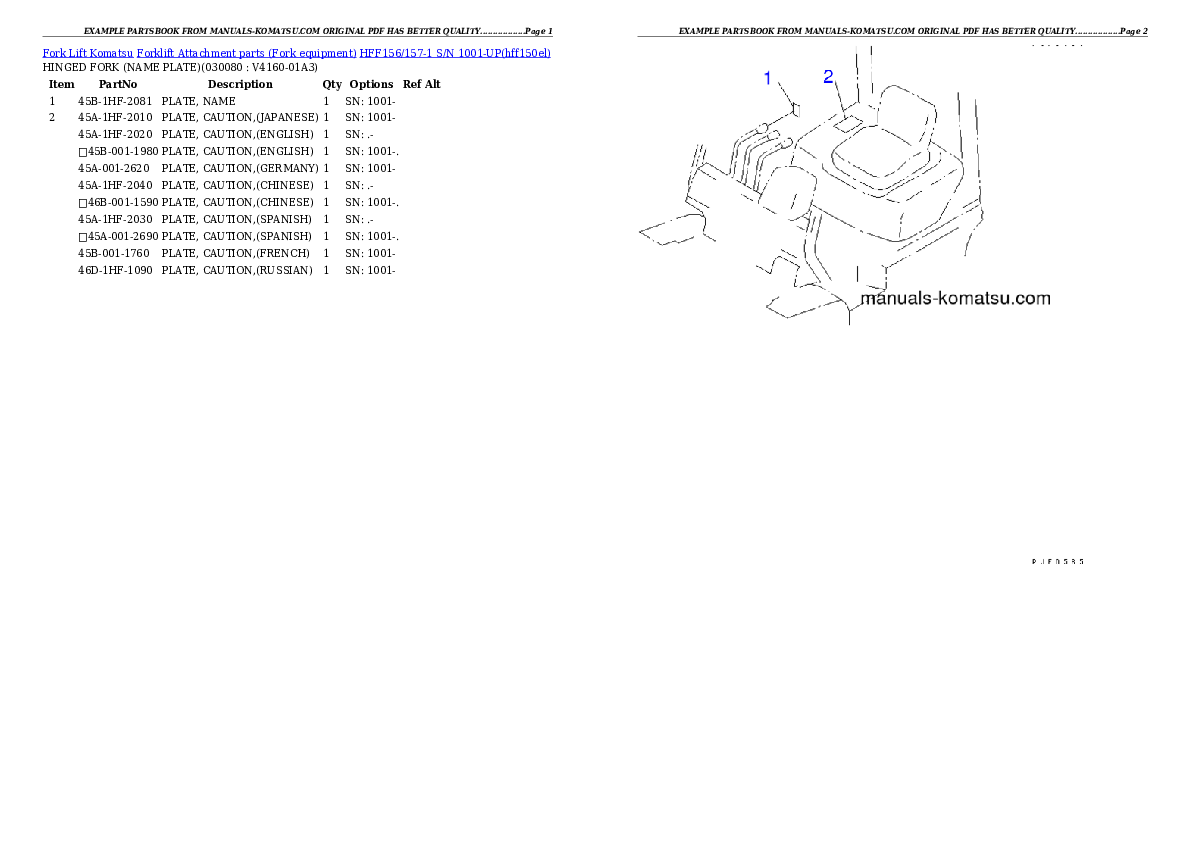 Protected: HFF156/157-1 S/N 1001-UP Partsbook