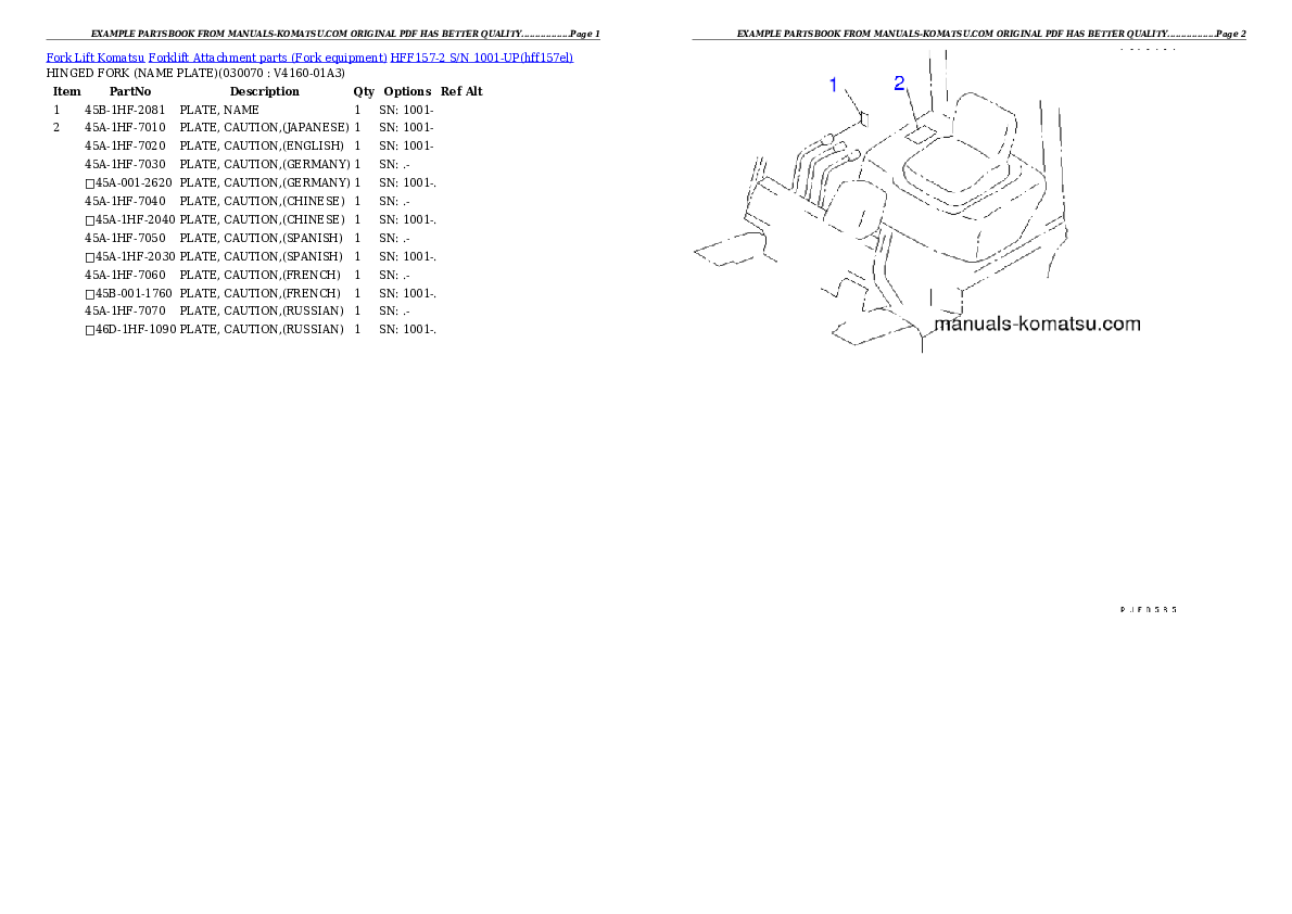 Protected: HFF157-2 S/N 1001-UP Partsbook