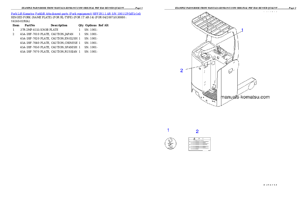 Protected: HFF1R1-1-AR S/N 1001-UP Partsbook