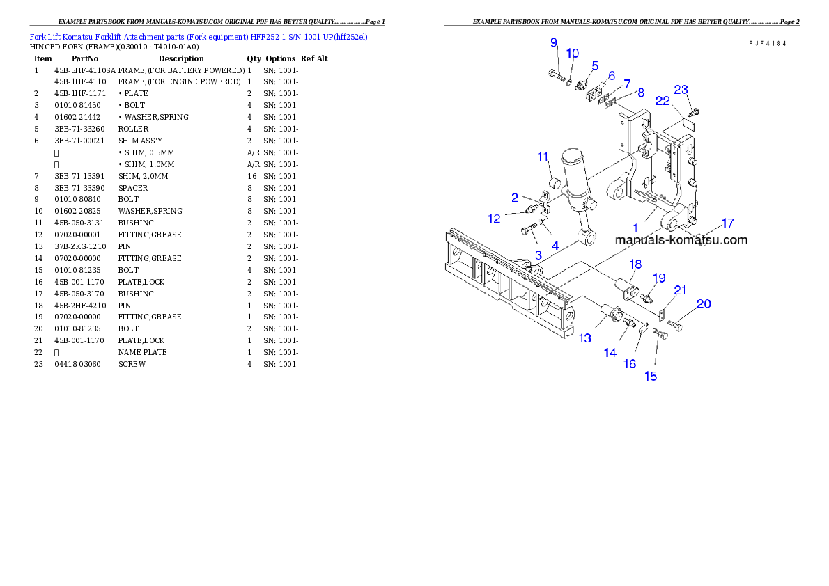 HFF252-1 S/N 1001-UP Partsbook