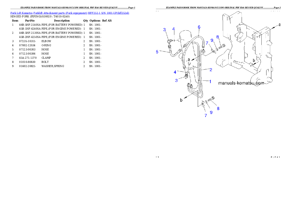 HFF252-1 S/N 1001-UP Partsbook