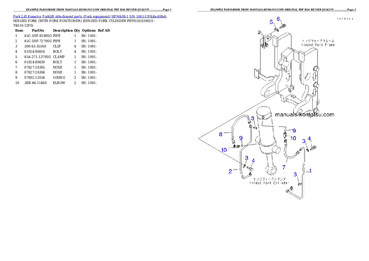 HFM408-1 S/N 1001-UP Partsbook