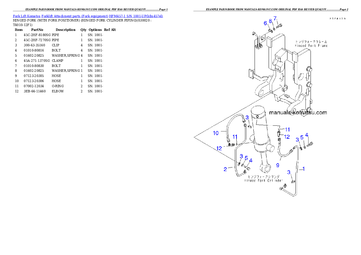 HFM457-1 S/N 1001-UP Partsbook