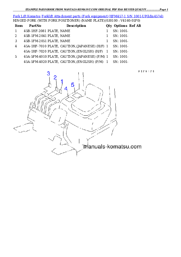 Protected: HFM457-1 S/N 1001-UP Partsbook