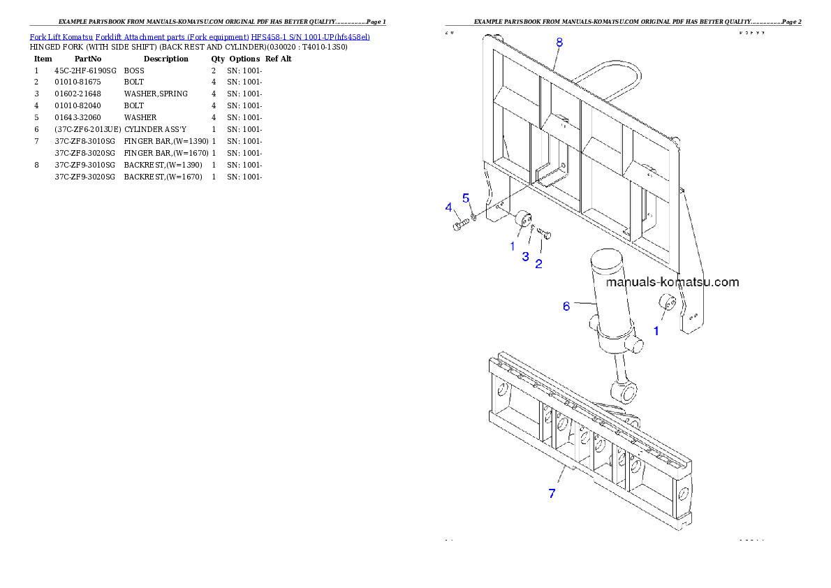 HFS458-1 S/N 1001-UP Partsbook